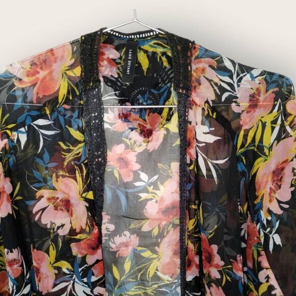 Lane Bryant Semi Sheer Swimsuit‎ Cover Up Crochet Tropical Floral Black Beachy - Picture 3 of 9